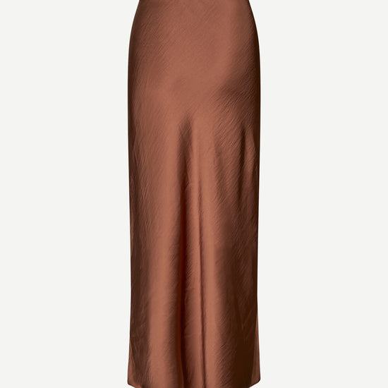 light brown long bias cut satin skirt from samsoe samsoe rear view