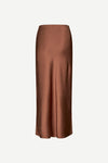 light brown long bias cut satin skirt from samsoe samsoe rear view