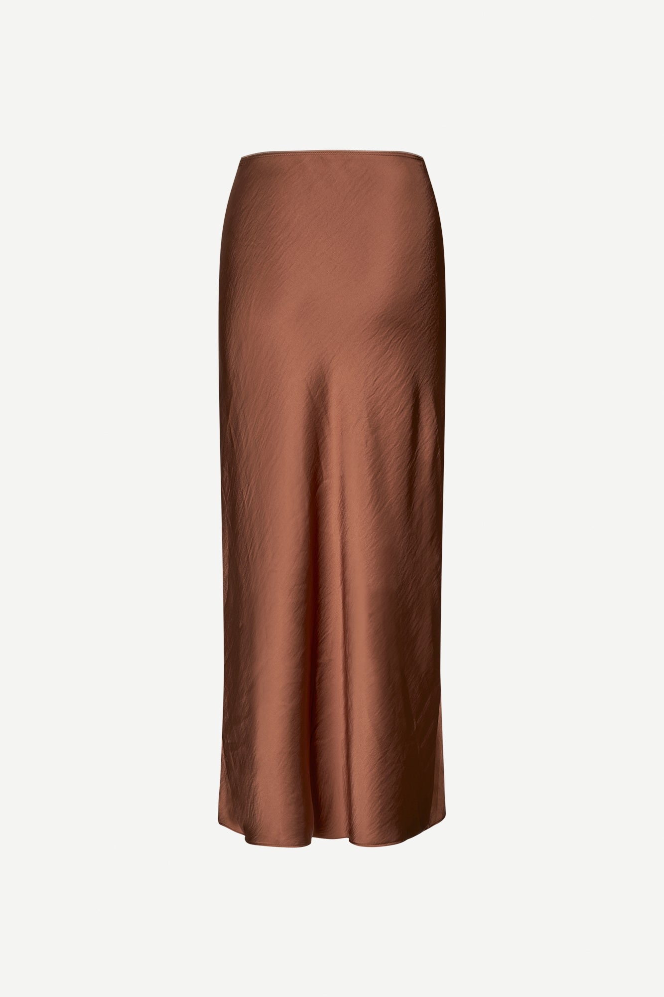 light brown long bias cut satin skirt from samsoe samsoe rear view