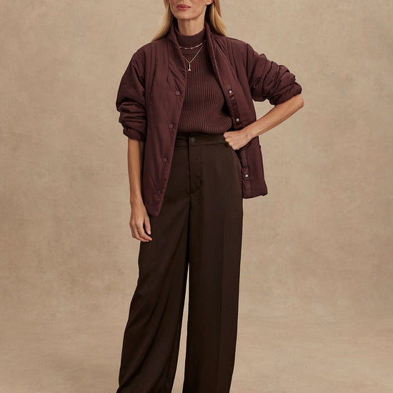 Chocolate brown padded jacket with popper buttons