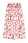 mid length white skirt with elasticated waist and red tile print from rails