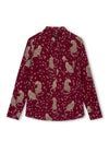 burgundy silk shirt with leopards