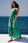spaghetti strap v neck green midi dress with cutout detailing from rails  model shot