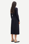 round neck ribbed long sleeves cotton top in navy blue from samsoe samsoe rear view