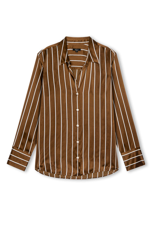 bronze silk shirt with white stripes