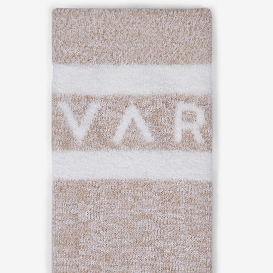beige marl varley logo socks close up