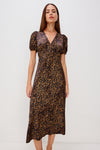 v neck short sleeve mid length animal print dress model shot