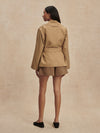 short camel trench coat with tie belt from varley rear view 