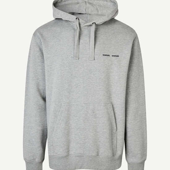 grey hoodie with samsoe samsoe chest logo, drawstring hood and kangaroo style front pocket