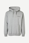 grey hoodie with samsoe samsoe chest logo, drawstring hood and kangaroo style front pocket