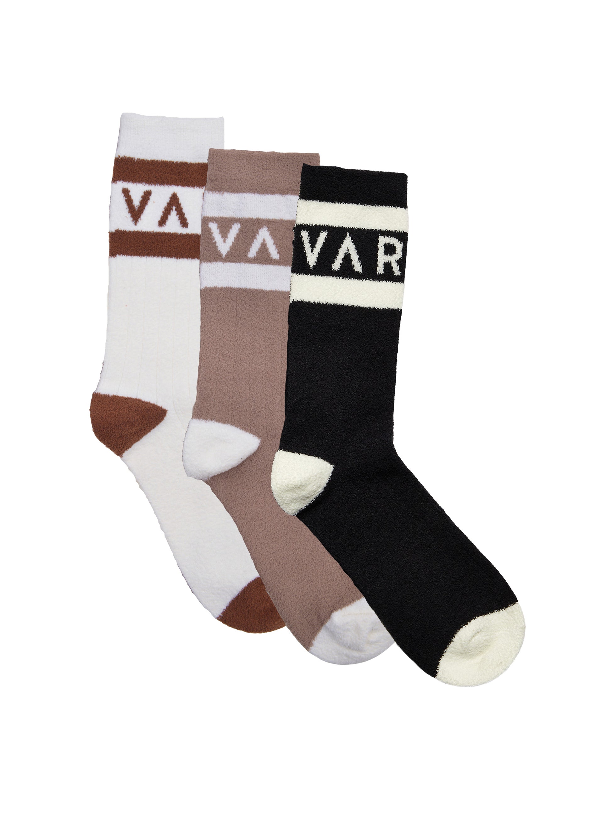 3 different varley logo socks