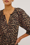 Leopard print dress worn by a person on a plain background