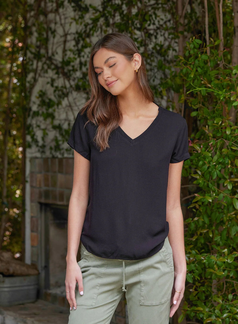 Black V neck tee with short sleeves