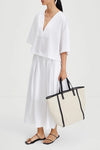 elasticated waist voluminous white cotton skirt  model