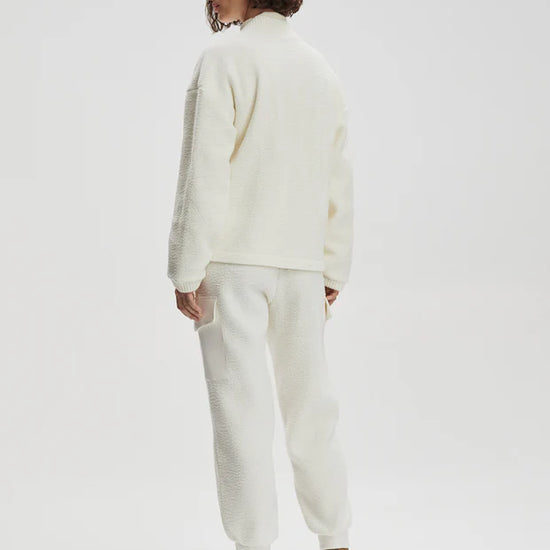 white bomber style fleece  rear view 