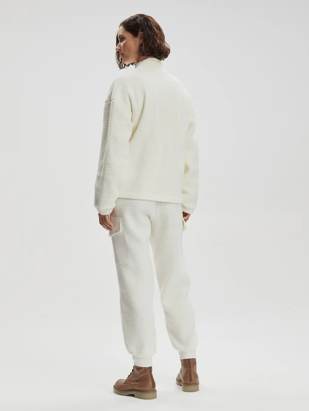 white bomber style fleece  rear view 