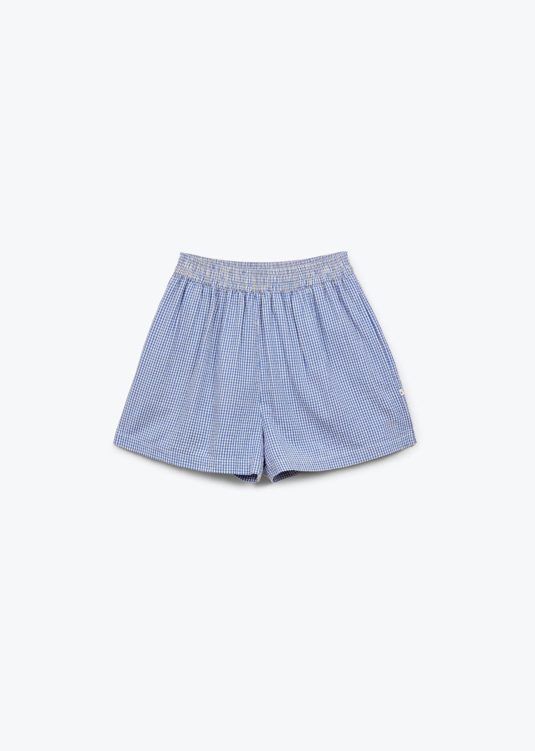 Blue checkered shorts on a white background