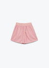 Pink checkered shorts on a white background