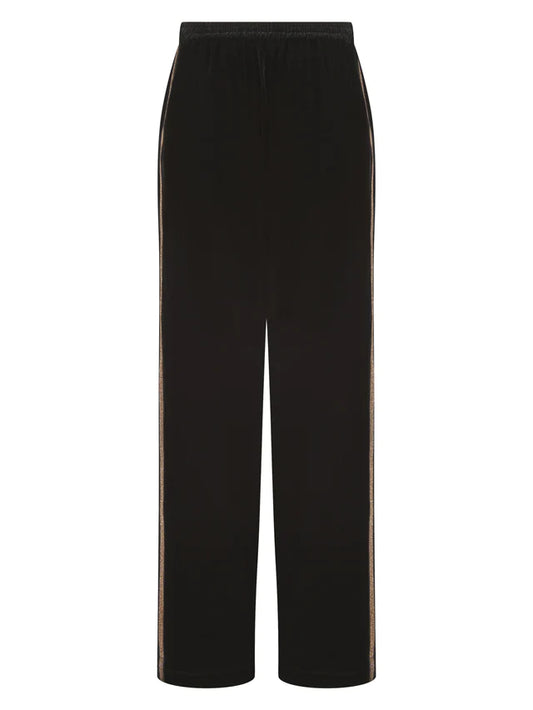 Wide leg black velvet joggers