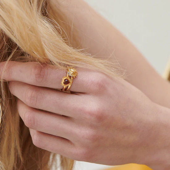 heart shaped spiky ring with red stone and adjustable band from rachel jackson model shot