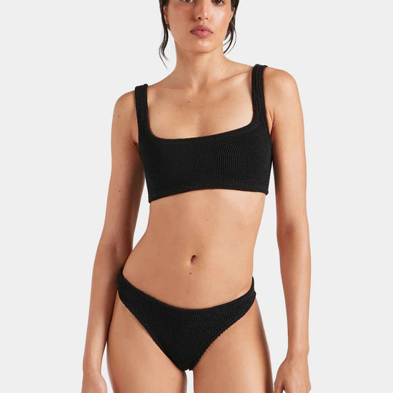 black square neck crinkle bikini from hunza g model shot
