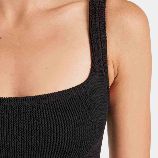 black square neck crinkle bikini from hunza g close up
