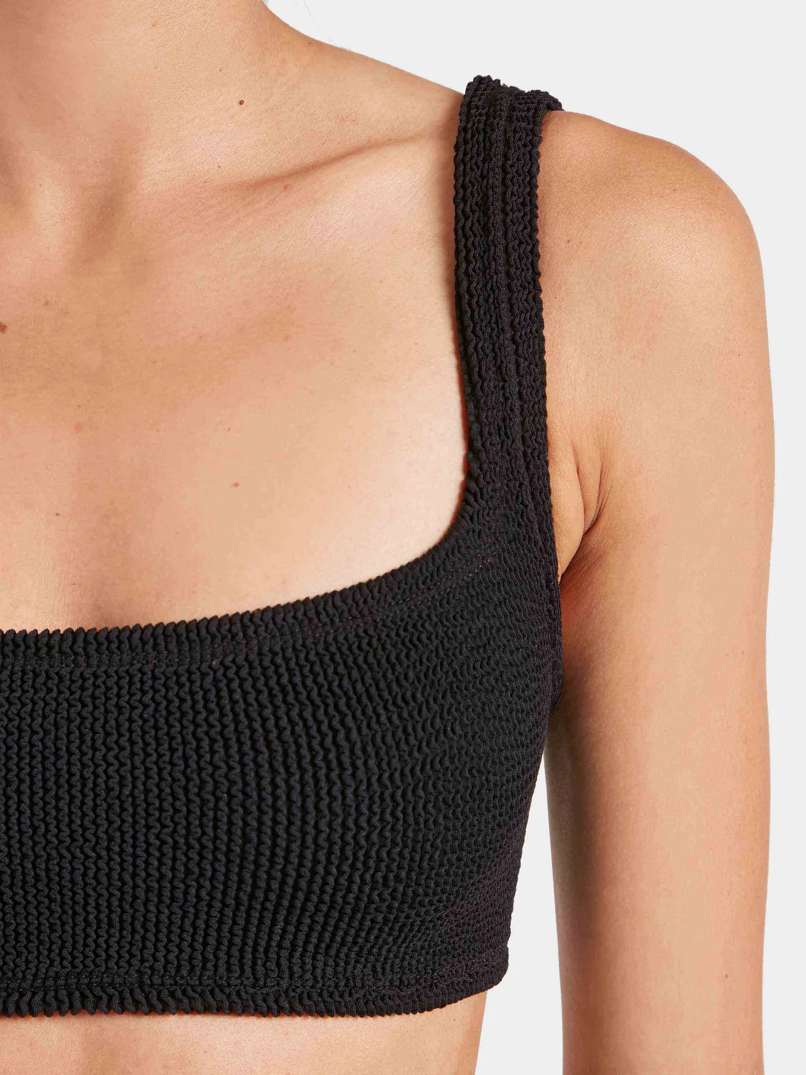 black square neck crinkle bikini from hunza g close up