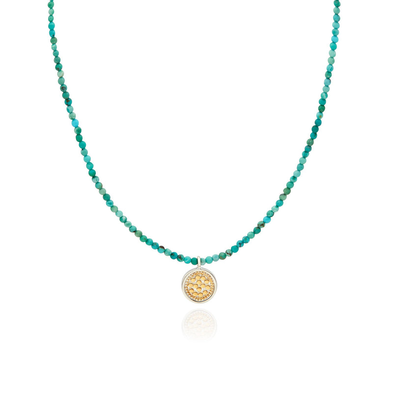 Beaded Turquoise Circle Pendant Necklace