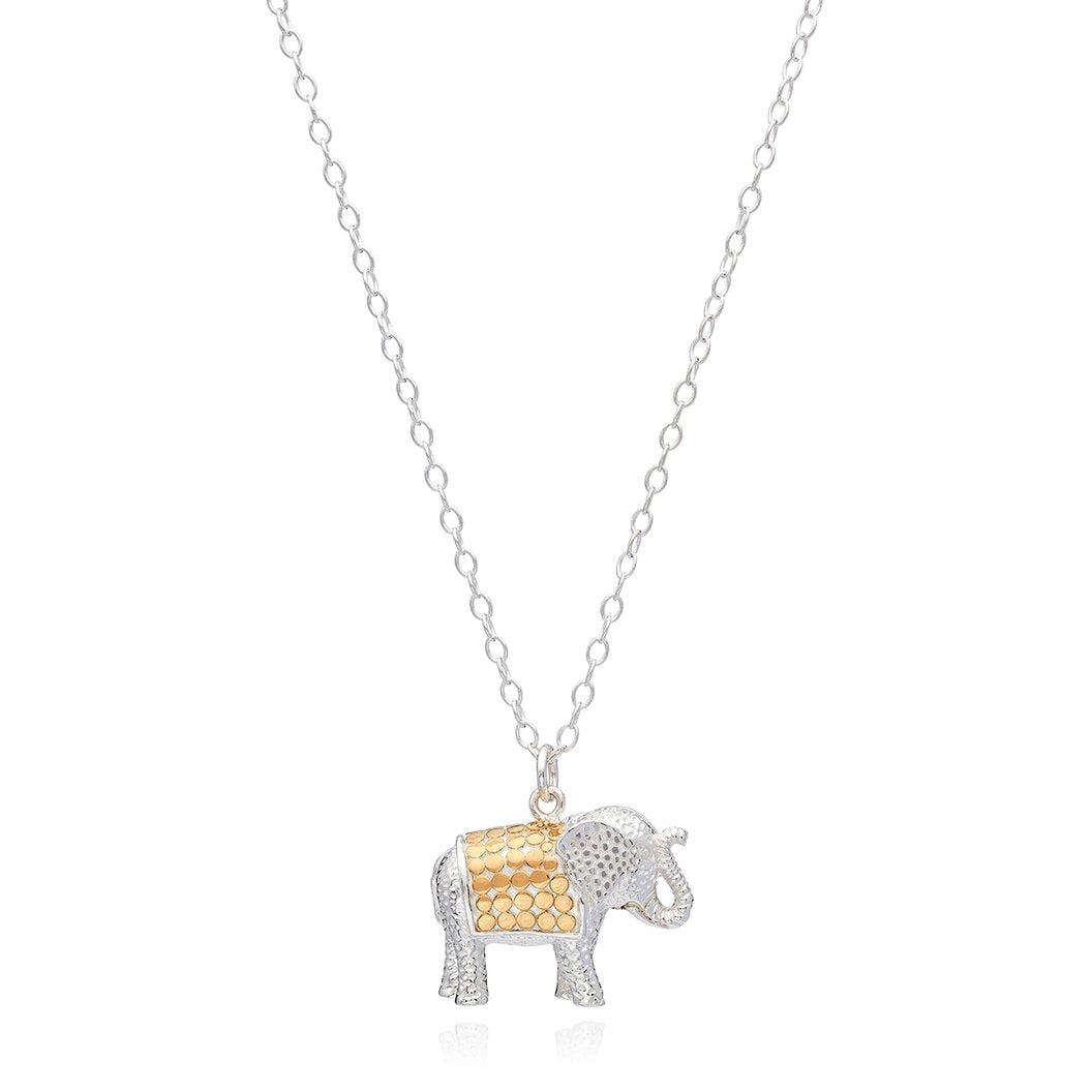 Elephant charm necklace with gold dotted detail on elephant