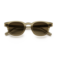 Green frame sunglasses with brown lenses