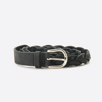 Black braided leather belt with silver buckle