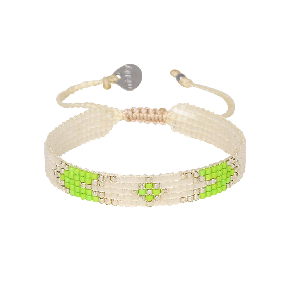 Neon green and cream beaded bracelet