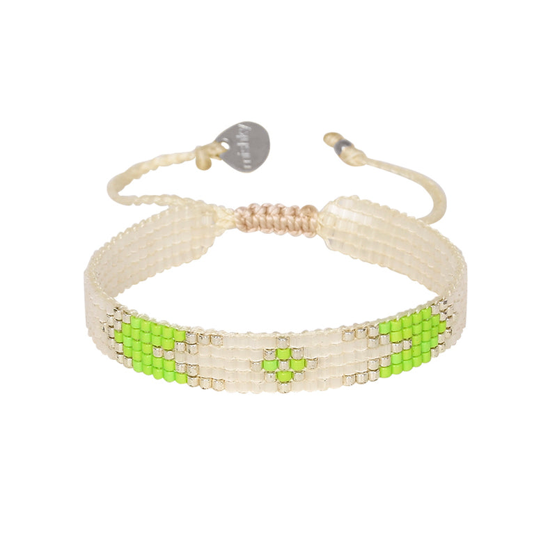 Neon green and cream beaded bracelet