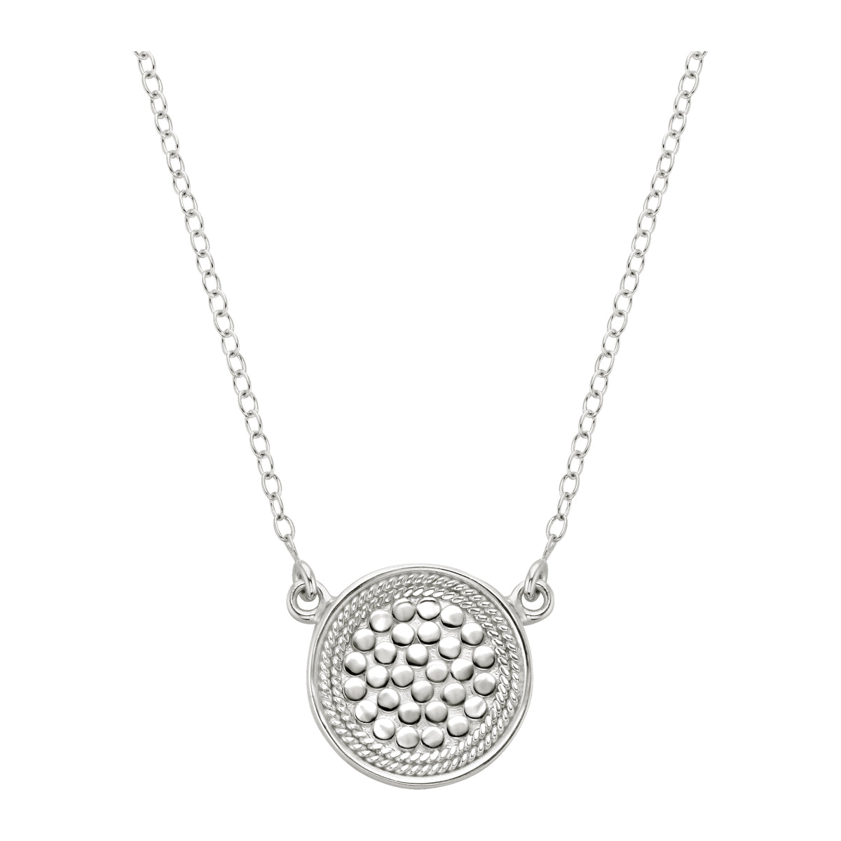 Silver chain with circular gold dot pendant reversible with silver on the back
