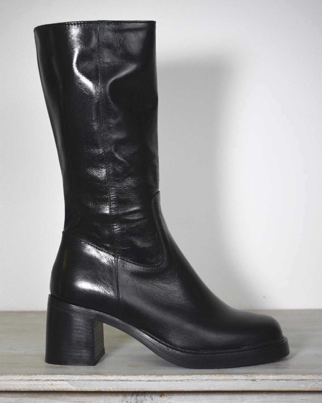 Black high heel boot