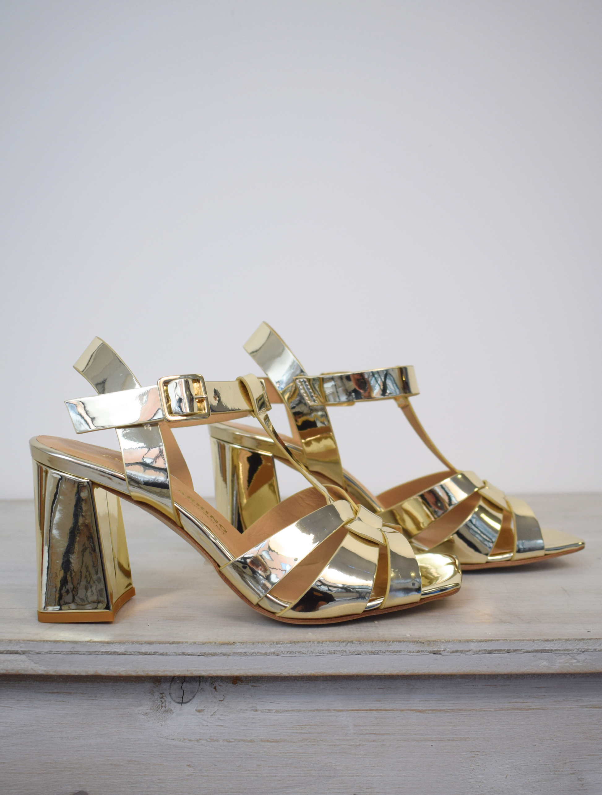 Gold heels with ankle strap 