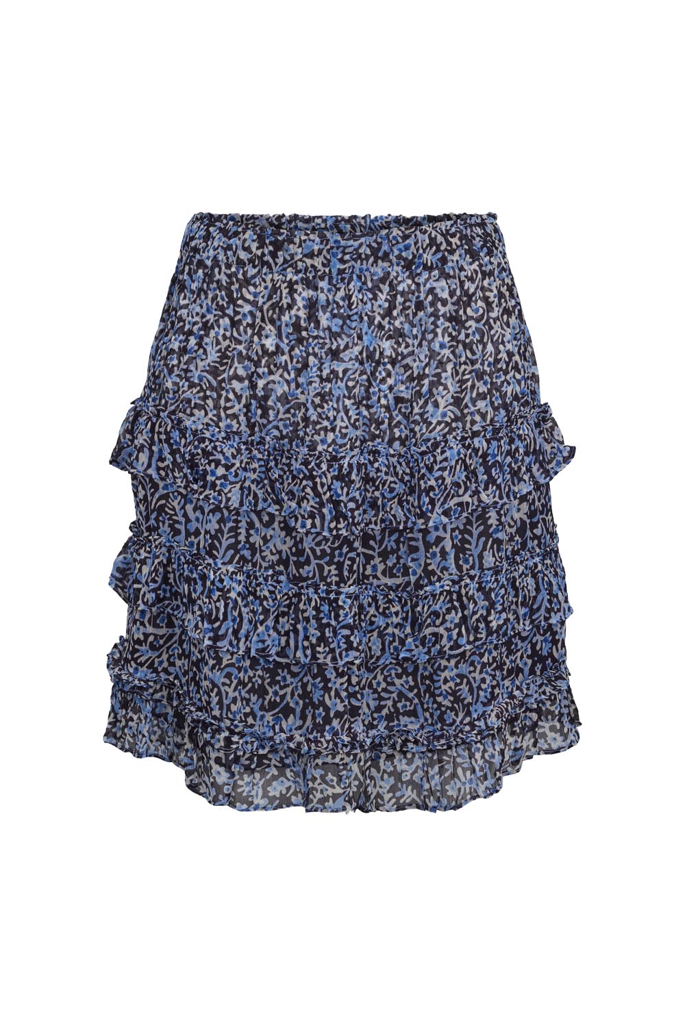 Blue mini skirt with ruffle details and elasticated waistband