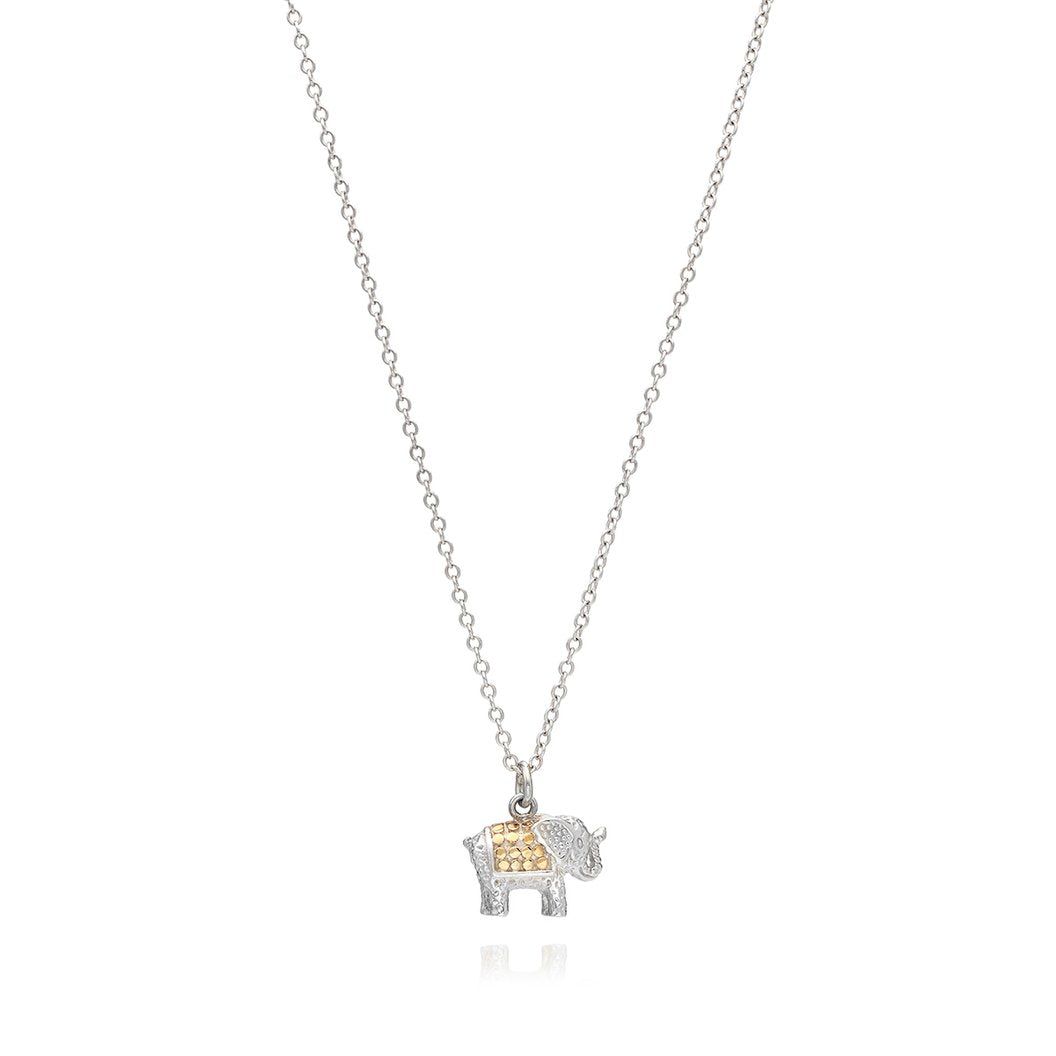 Silver chain with silver and gold plated small pendant elephant