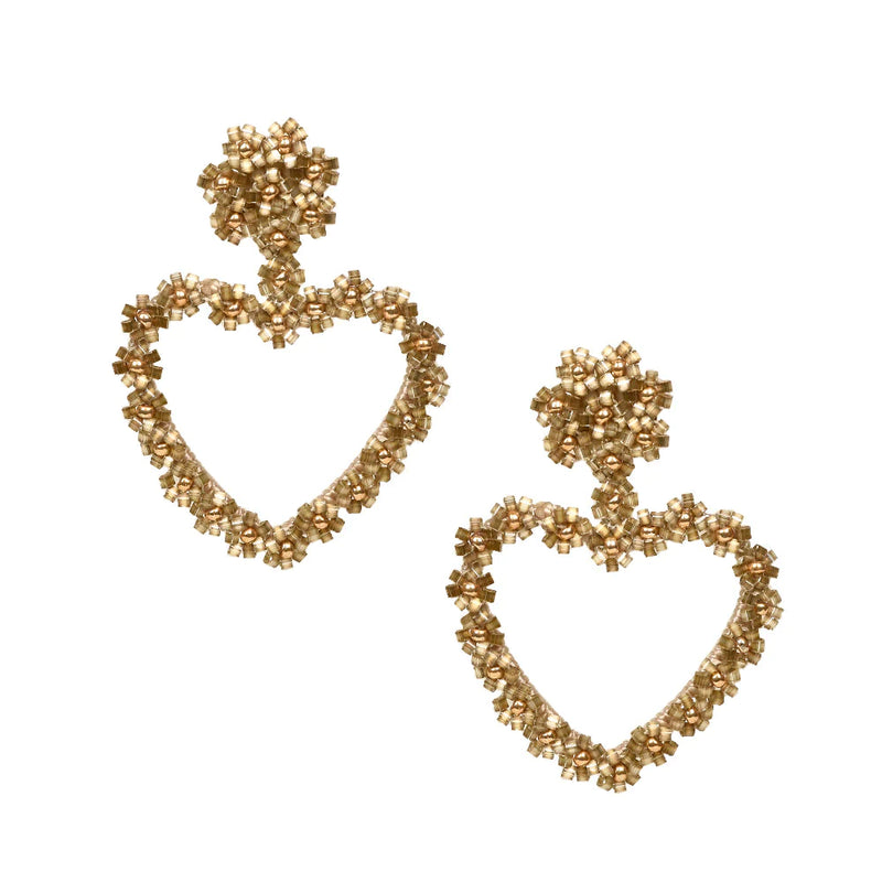 Gold beaded heart shape earrings