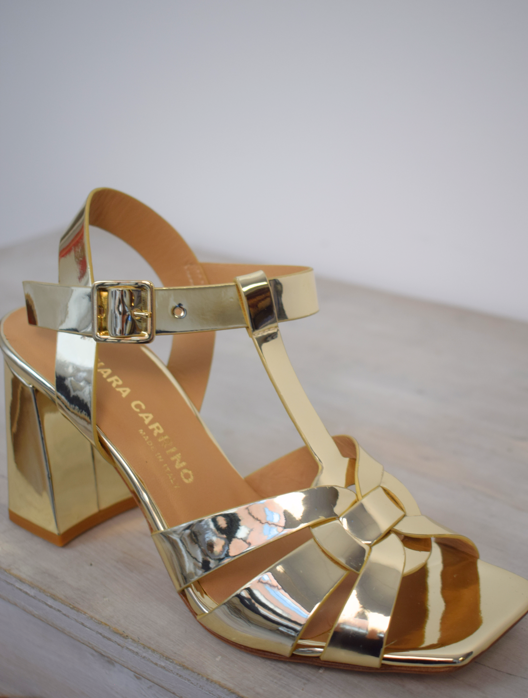 Gold heels with ankle strap 