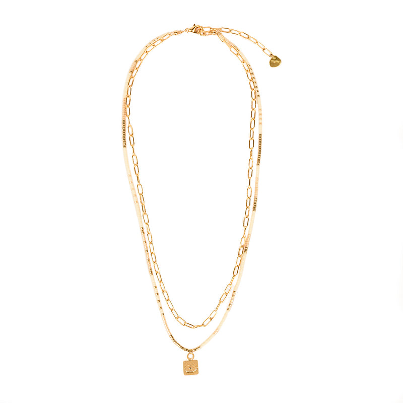 beaded necklace with gold plated chain detail
