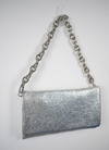 Silver clutch bag with chunky metal chain