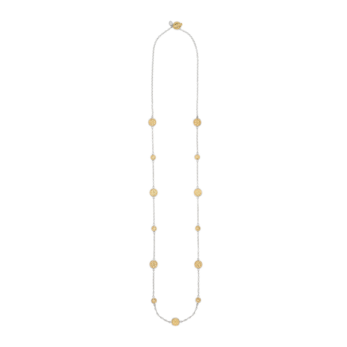 Long Station necklace in Sterling silver and gold