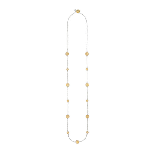 Long Station necklace in Sterling silver and gold