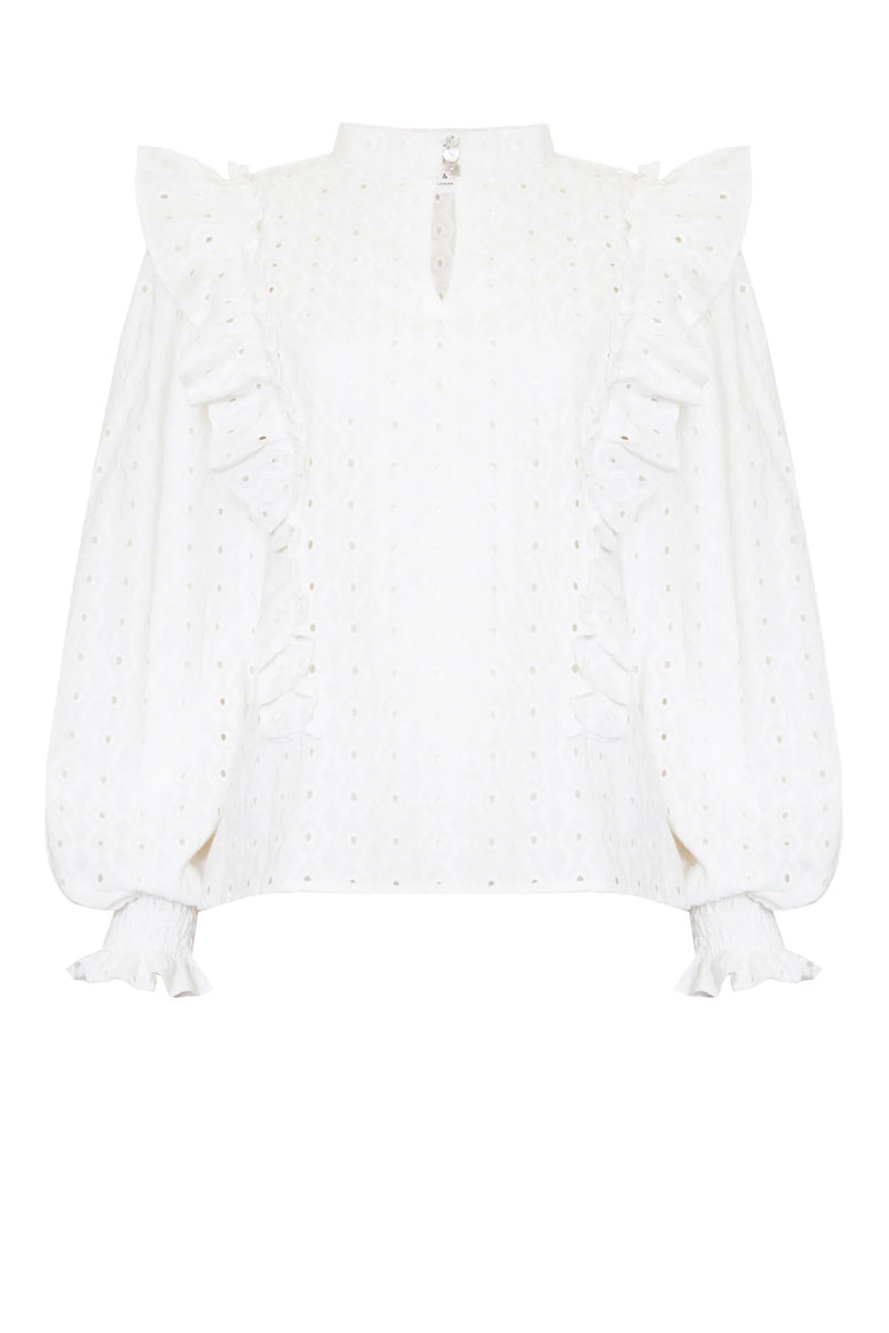 Broiderie anglaise blouse with long sleeves and ruffle details