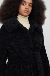 Long black faux fur coat