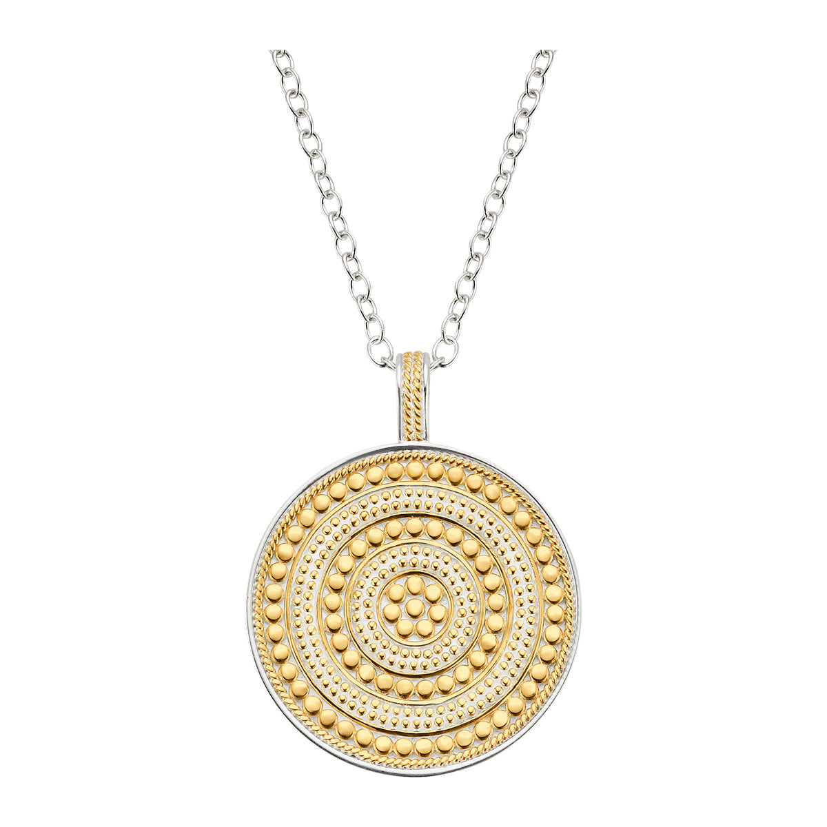 Long pendant necklace in sterling silver with 18K gold dot work
