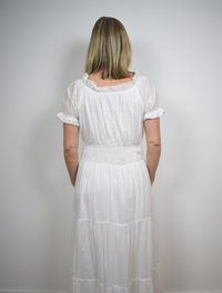 long white dress with frill detail 