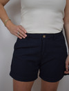 Navy mid rise shorts with zipper a button fastening