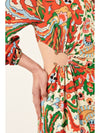 Vibrant printed dress with 3/4 length sleeves and side and rear cut out